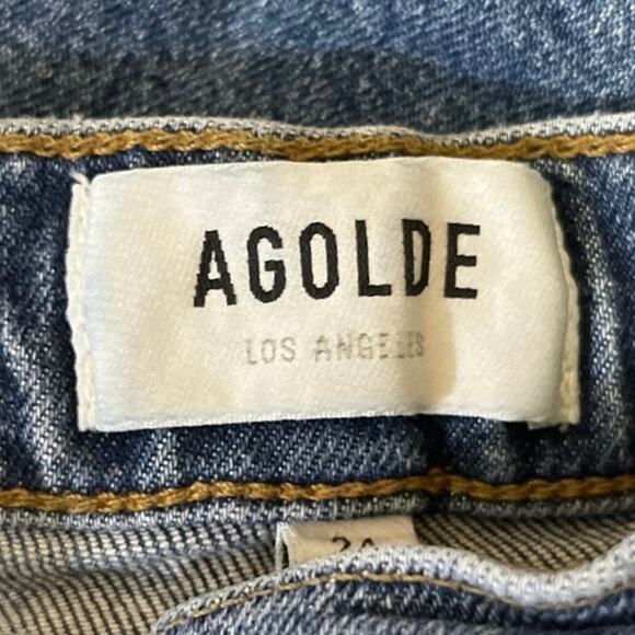 Agolde Blue Denim High Rise Skinny Medium Wash Stretch Crop Ankle Jeans Size 24 - Picture 4 of 5
